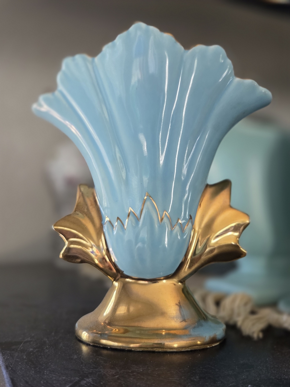 MCM Art Deco Blue and Gold Ceramic Decorative Vase - Home Accents